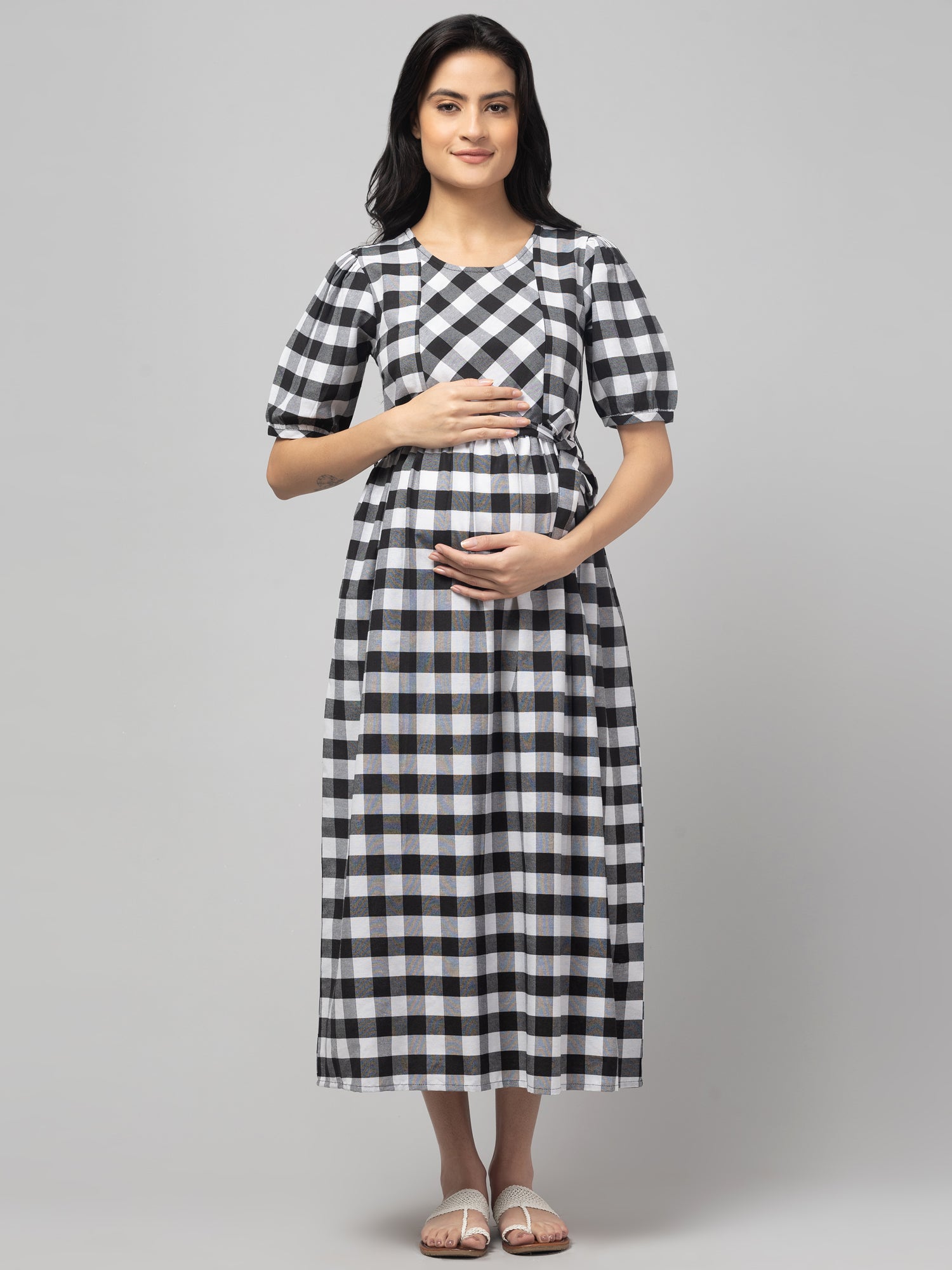 black and white maternity dress Feeding For Women Ruffle Trim Sascha Lace And Satin An elegant maxi evening Colors:Cream/Multi