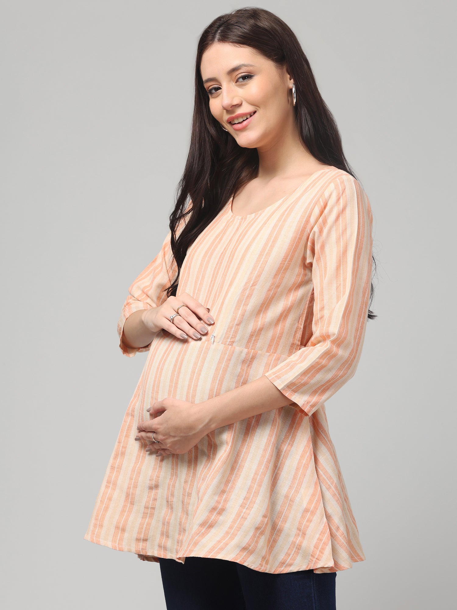 Peach Stylish Maternity Feeding Top For Women