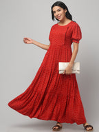 Red Pretty Polkas Maternity Feeding Dress For Women