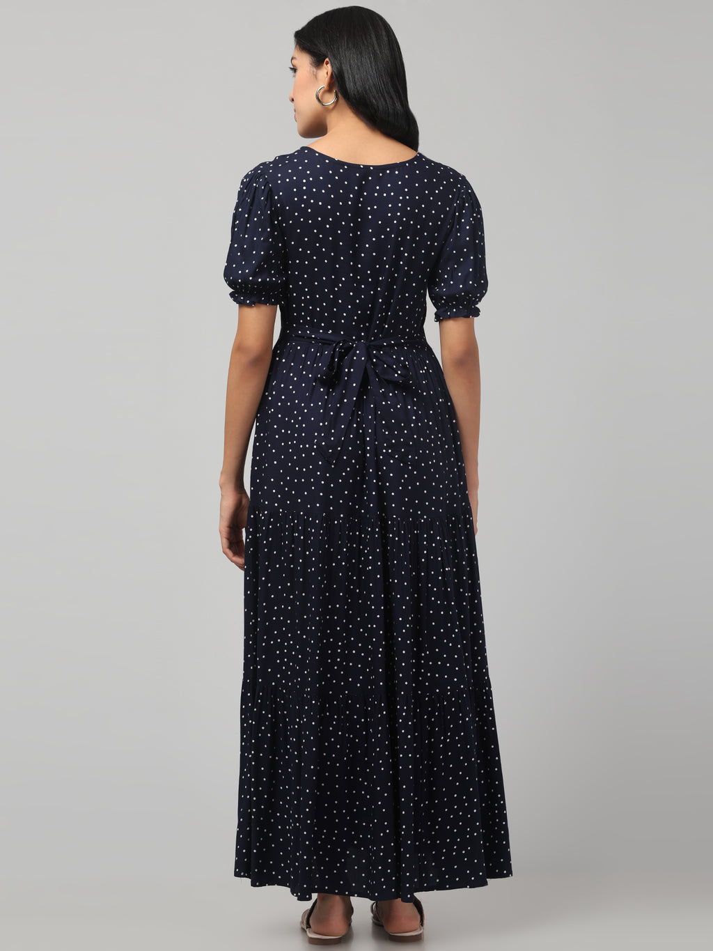 Navy Blue Pretty Polkas Maternity Feeding Dress For Women