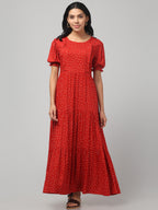 Red Pretty Polkas Maternity Feeding Dress For Women