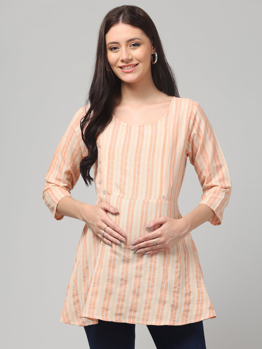Peach Stylish Maternity Feeding Top For Women