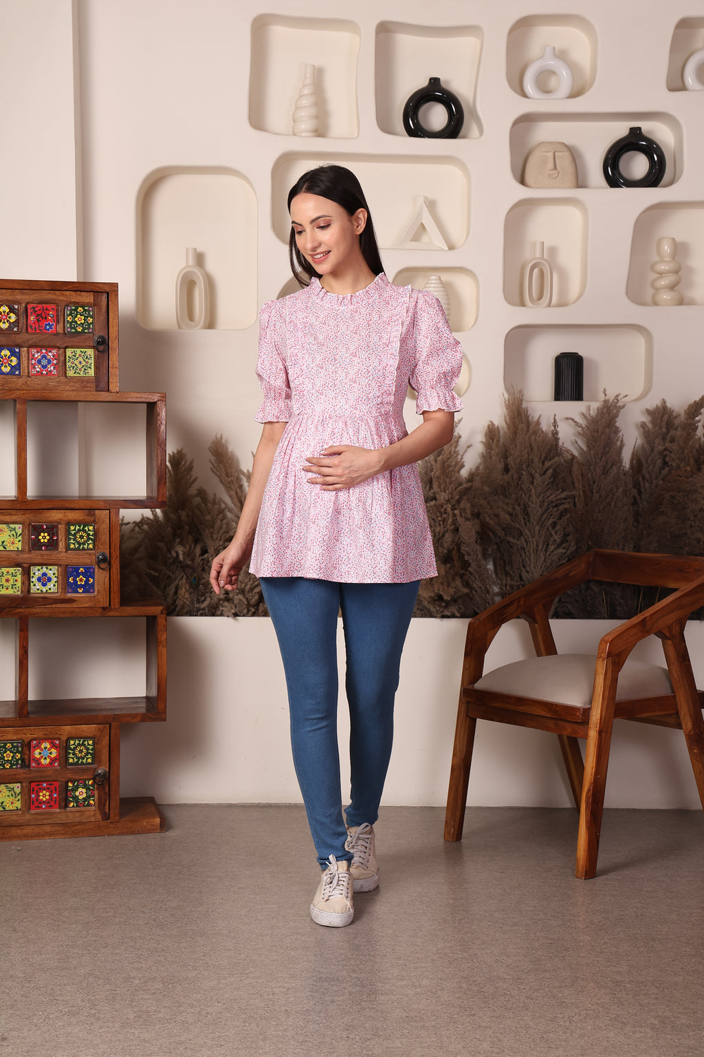 Rose Cotton Maternity Feeding Top For Women