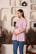 Rose Cotton Maternity Feeding Top For Women