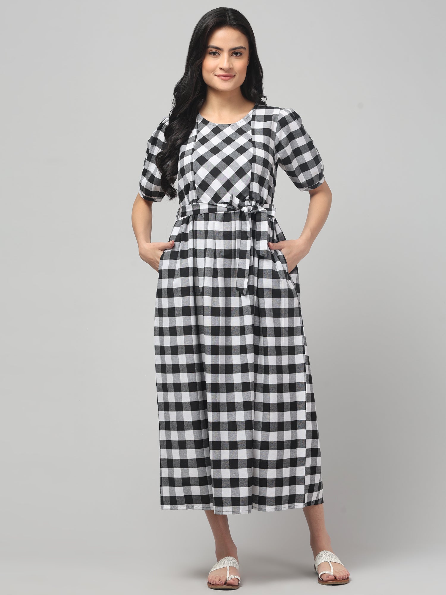 Black White Maternity Feeding Dress For Women