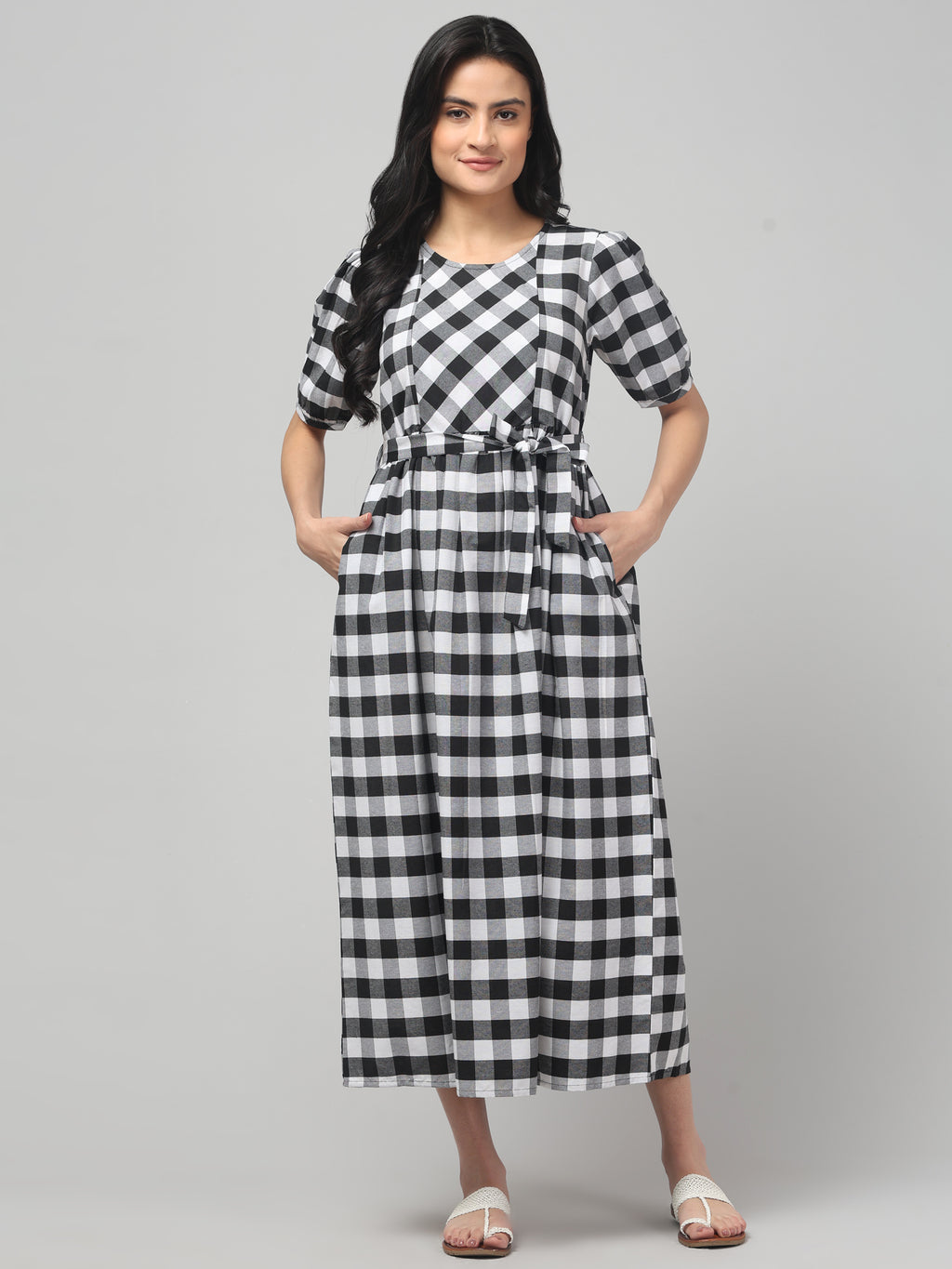Black White Maternity Feeding Dress For Women.