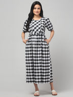 Black White Maternity Feeding Dress For Women.