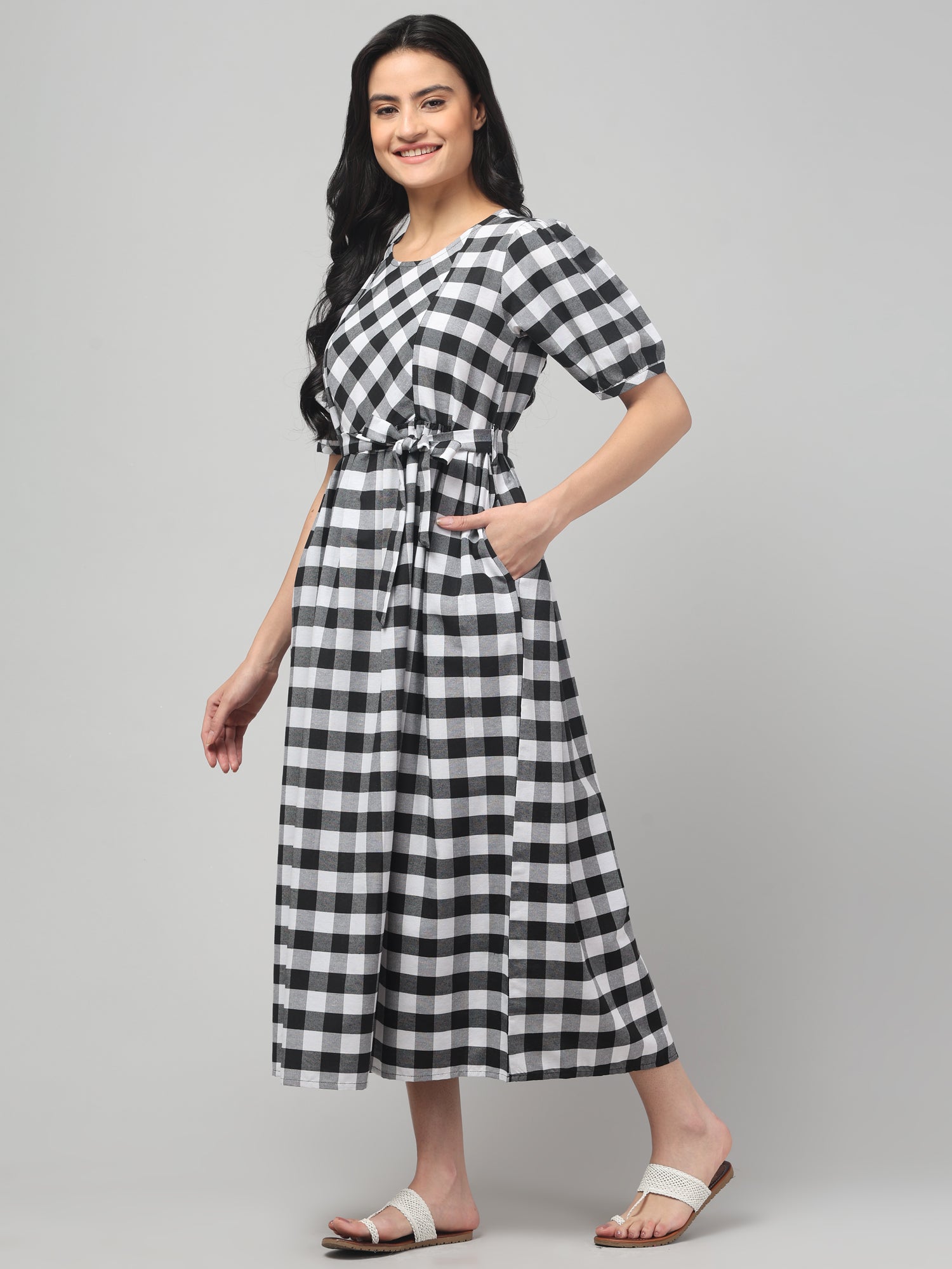 Black White Maternity Feeding Dress For Women.