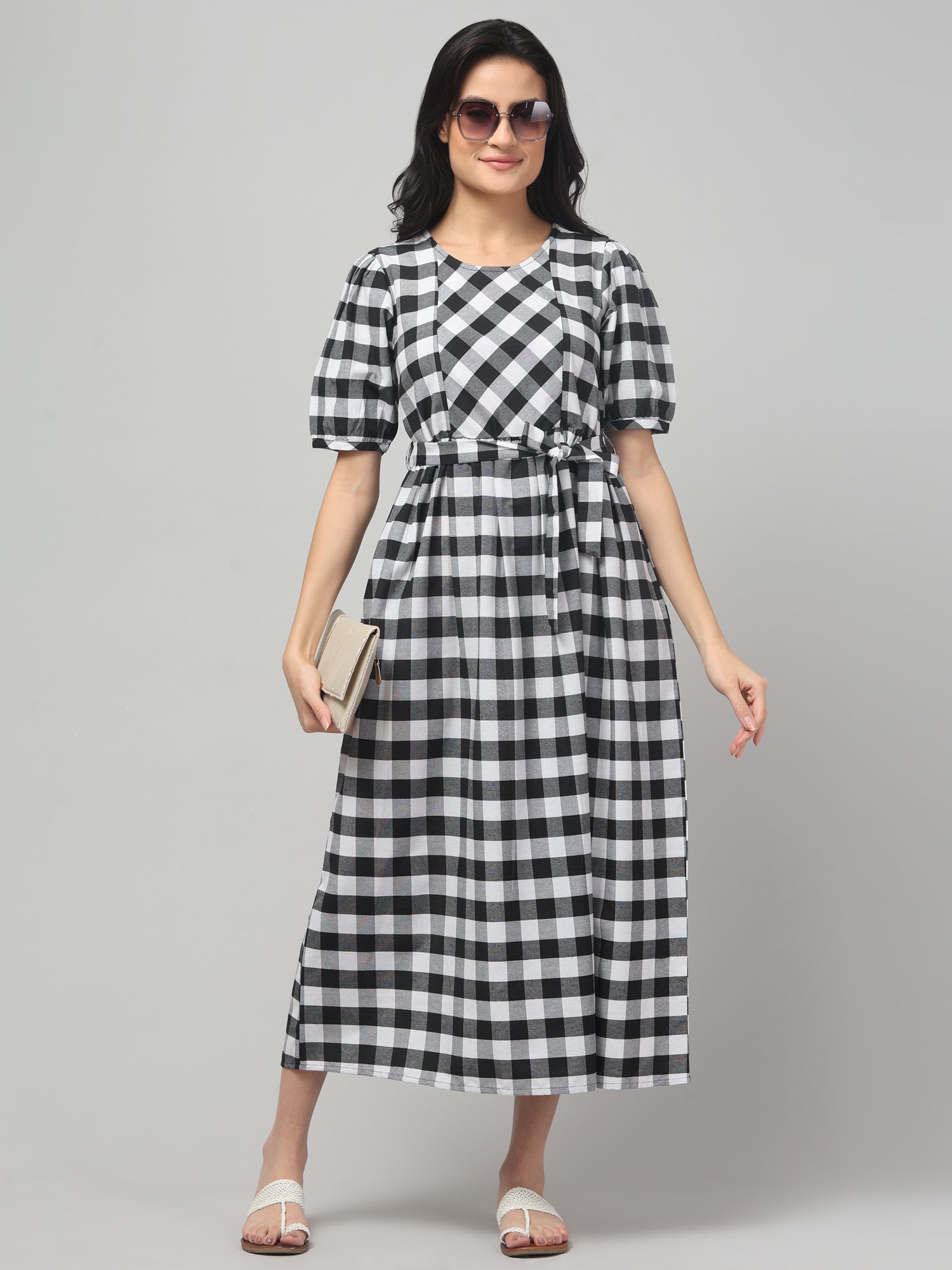 Black White Maternity Feeding Dress For Women.