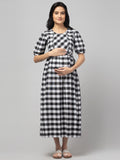 Black White Maternity Feeding Dress For Women.