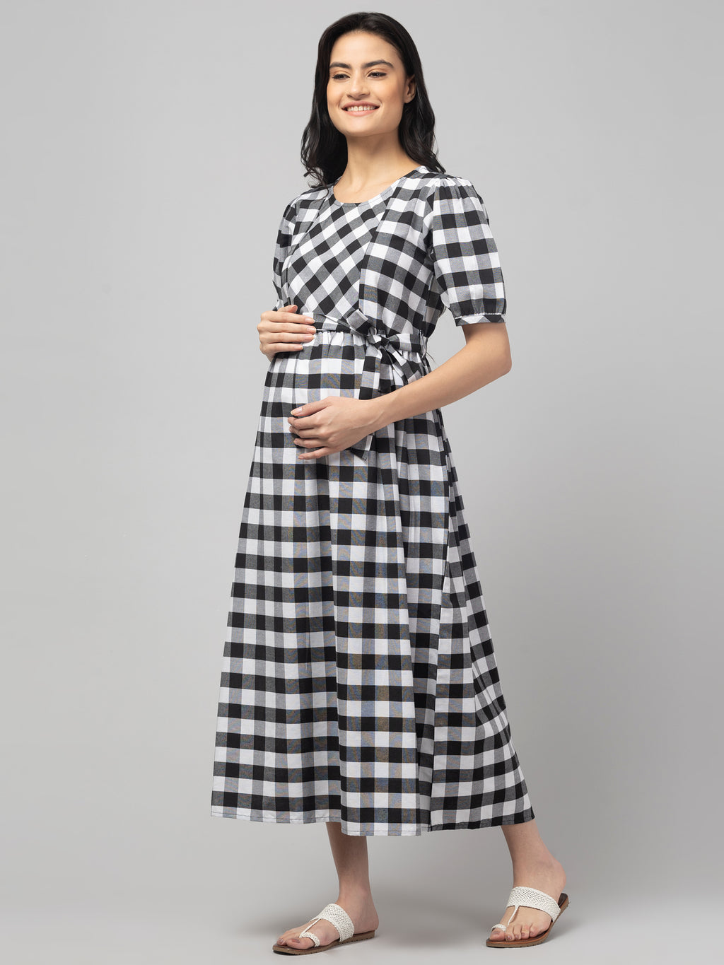 Black White Maternity Feeding Dress For Women.
