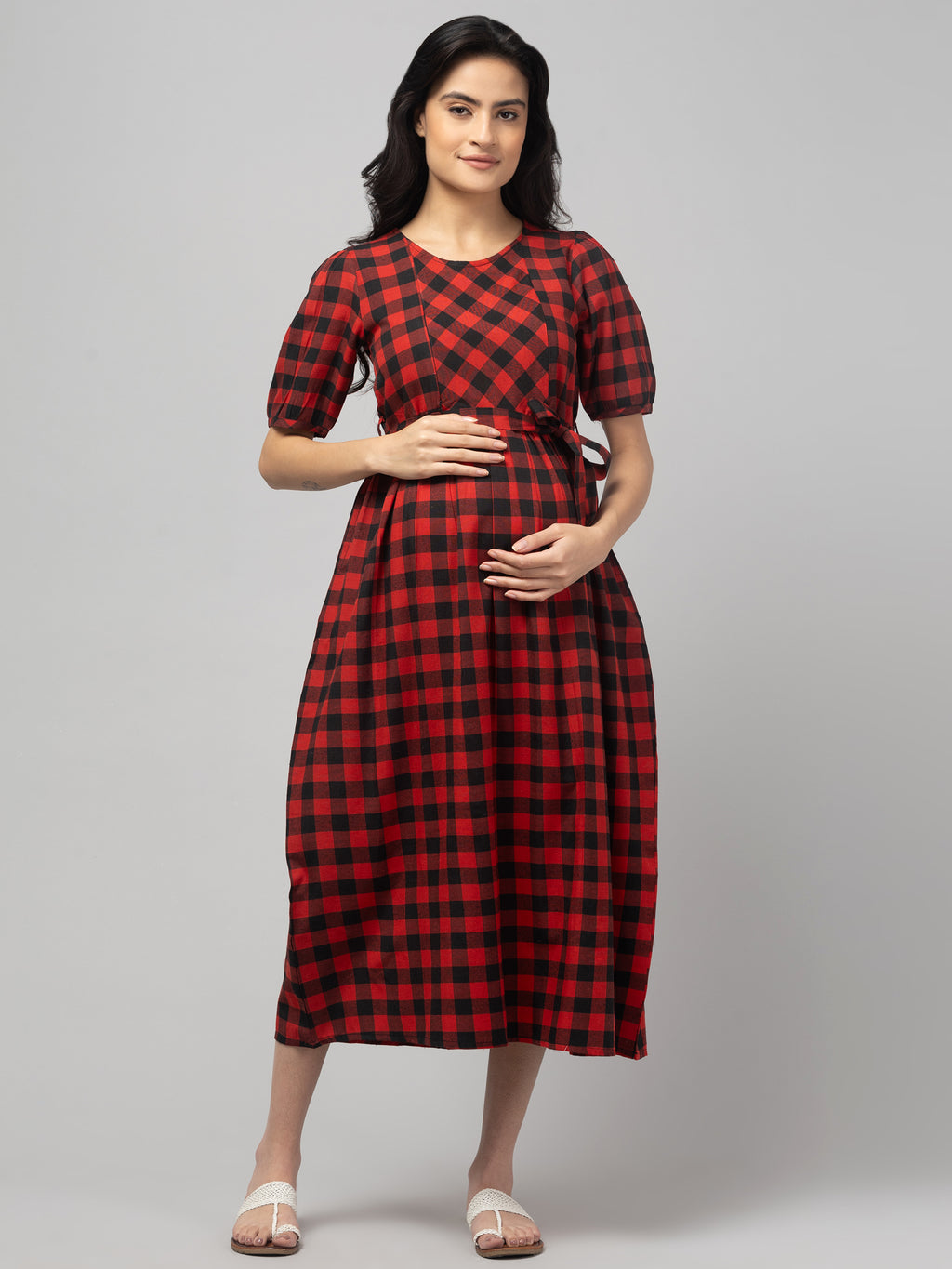 Red Black Maternity Feeding Dress For Women