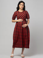 Red Black Maternity Feeding Dress For Women