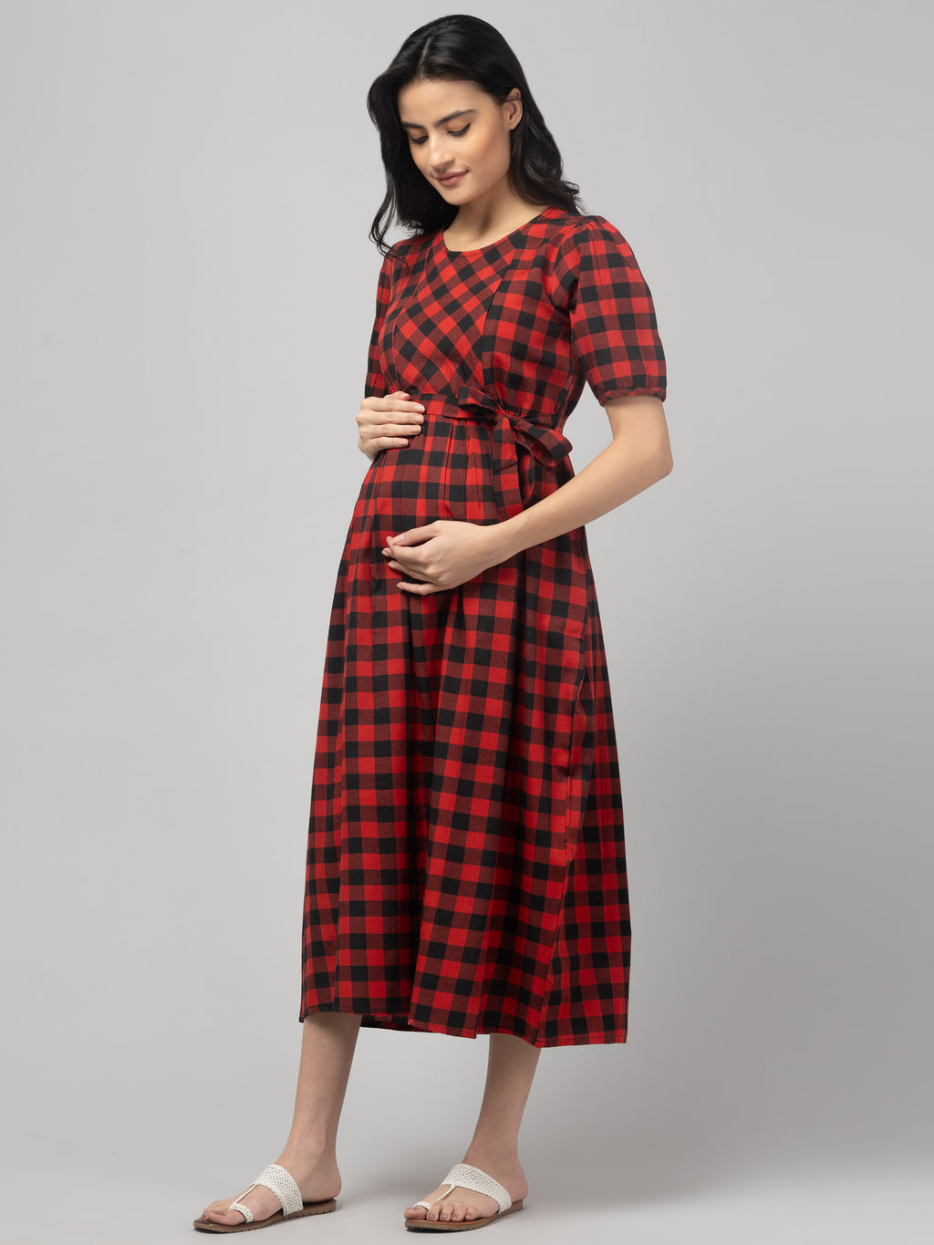 Red Black Maternity Feeding Dress For Women