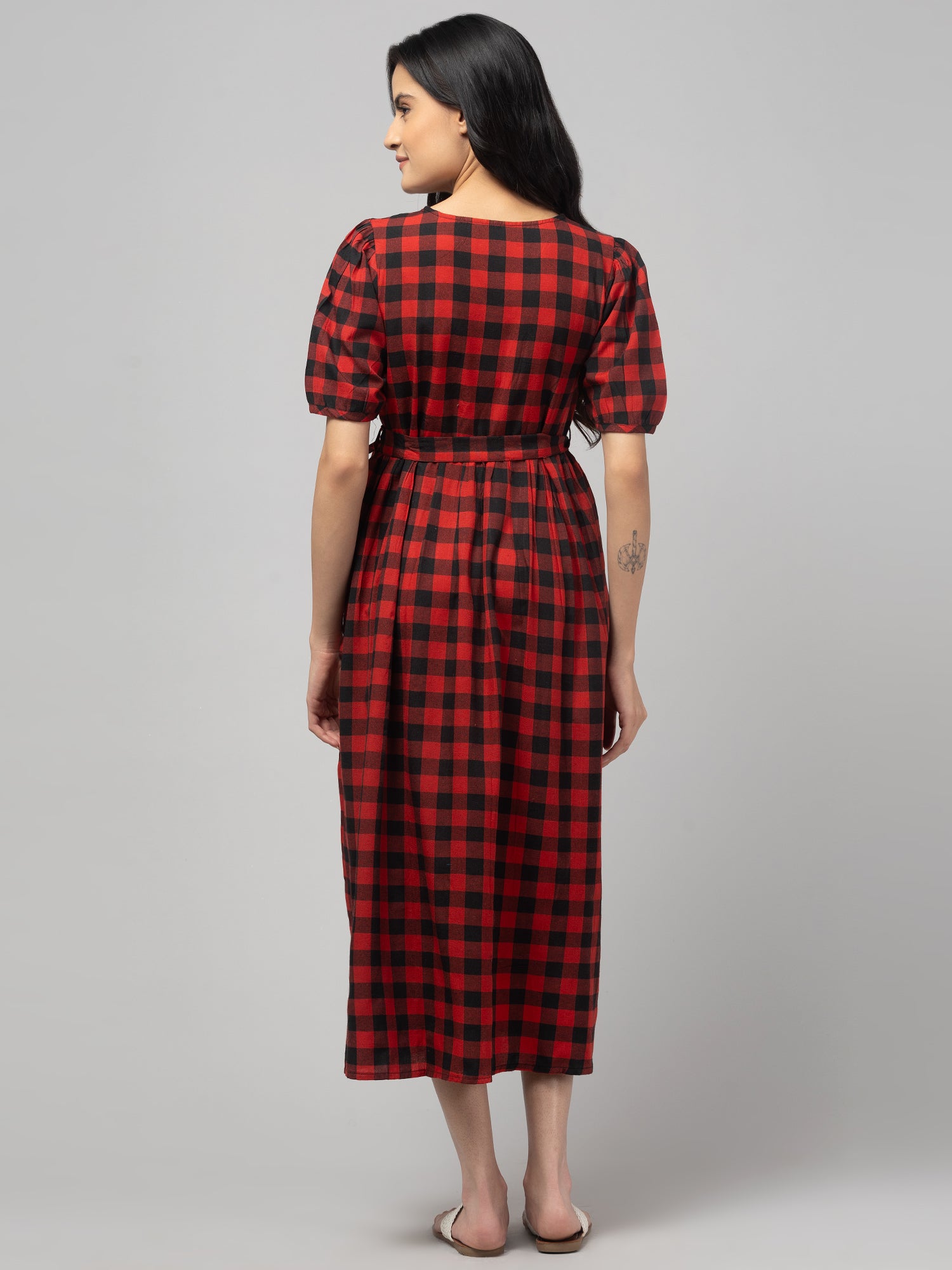 Red Black Maternity Feeding Dress For Women