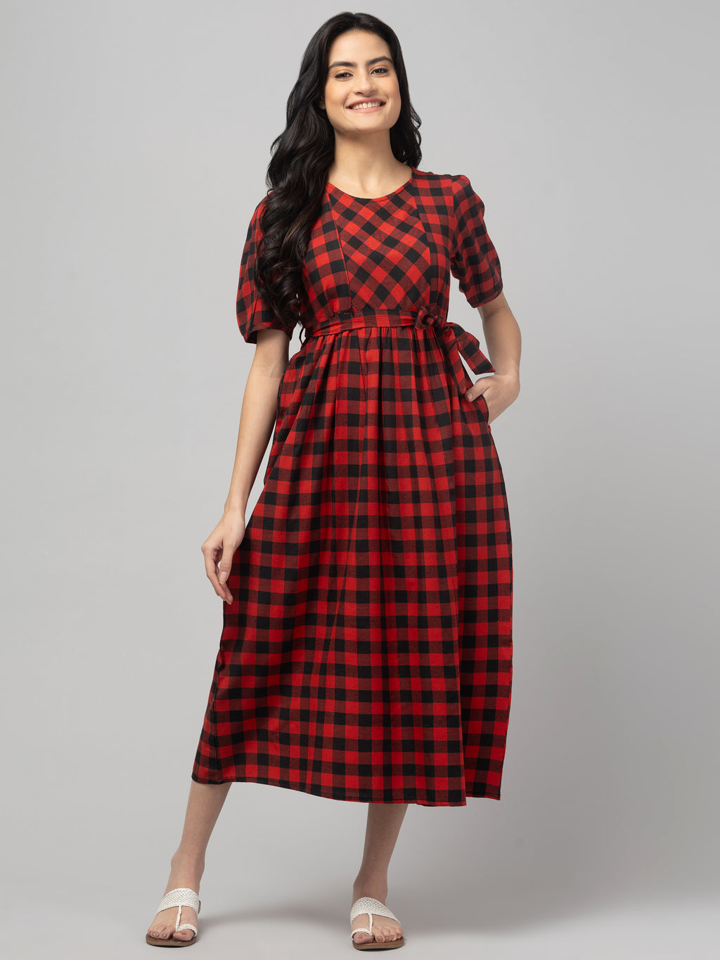 Red Black Maternity Feeding Dress For Women