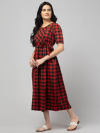 Red Black Maternity Feeding Dress For Women