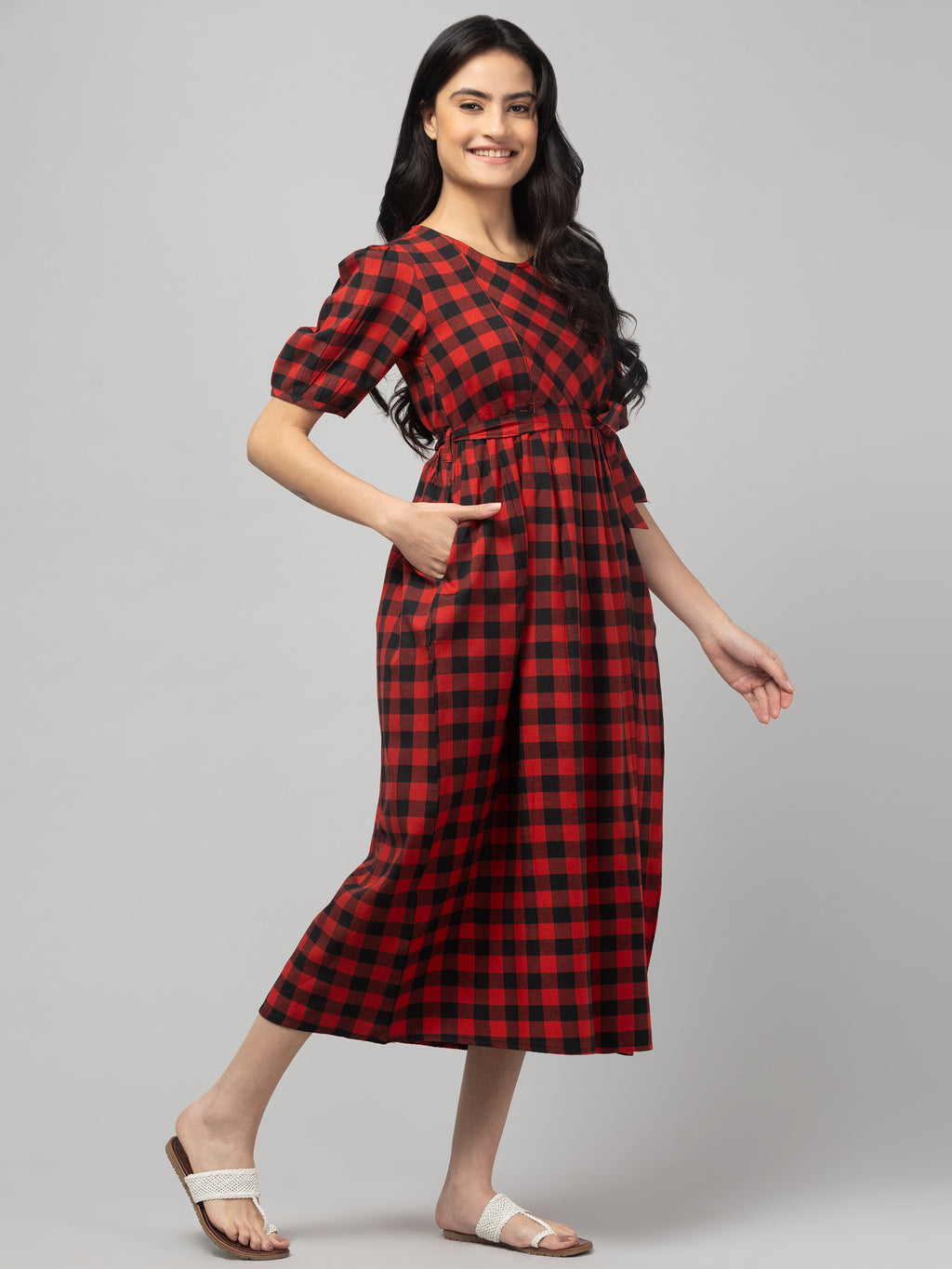 Red Black Maternity Feeding Dress For Women
