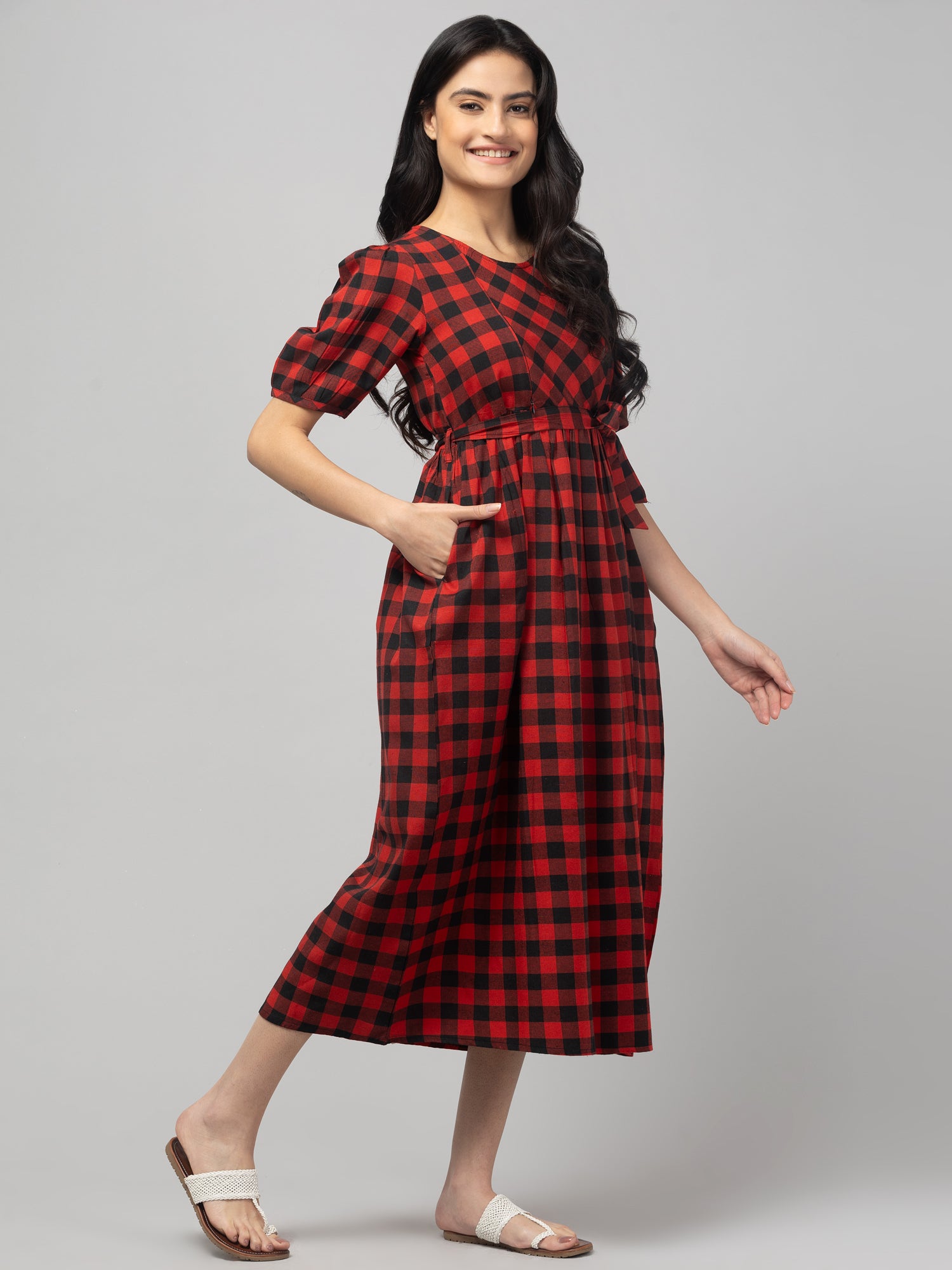 Red Black Maternity Feeding Dress For Women