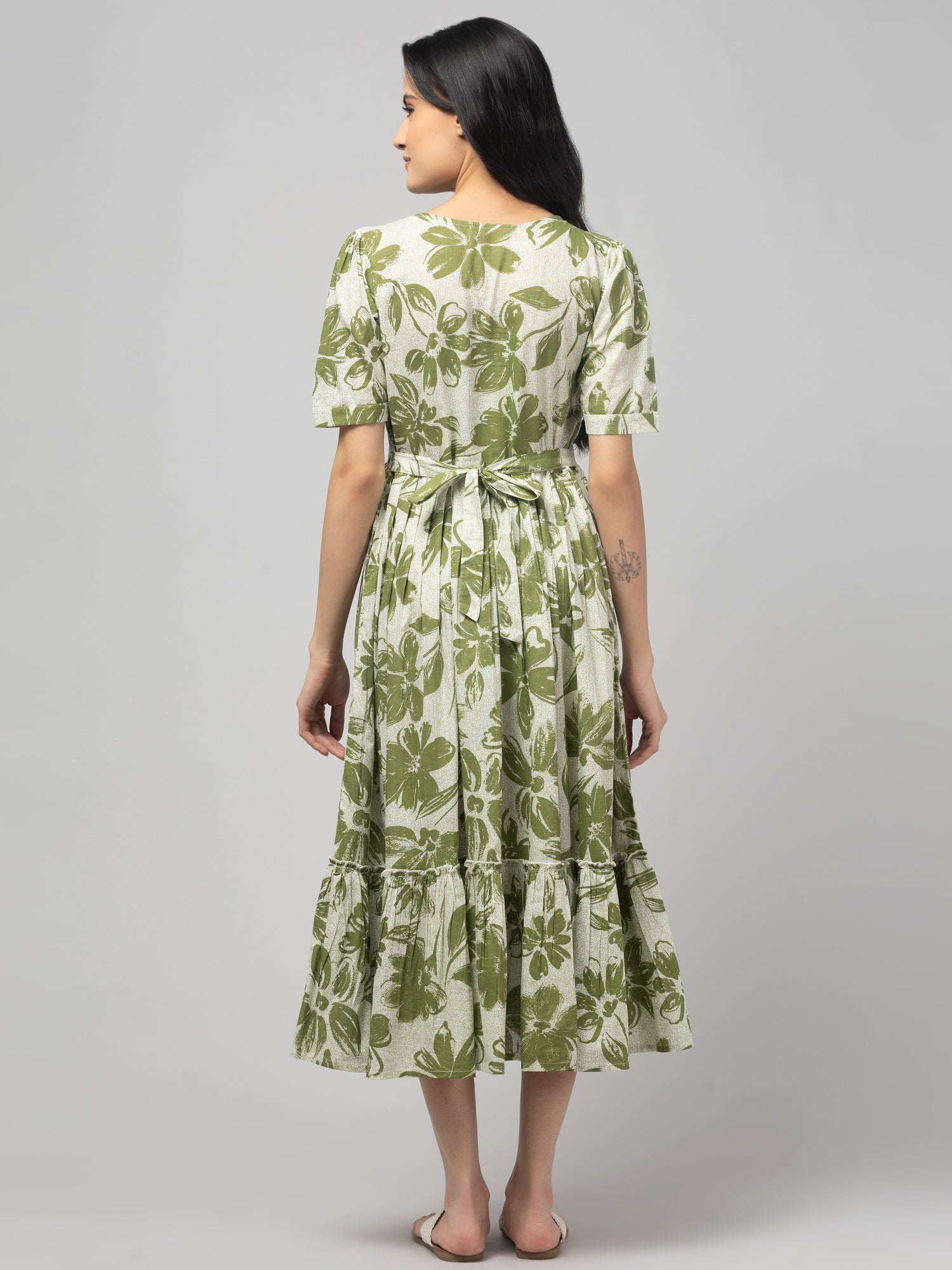 Olive Maternity Feeding Dress For Women