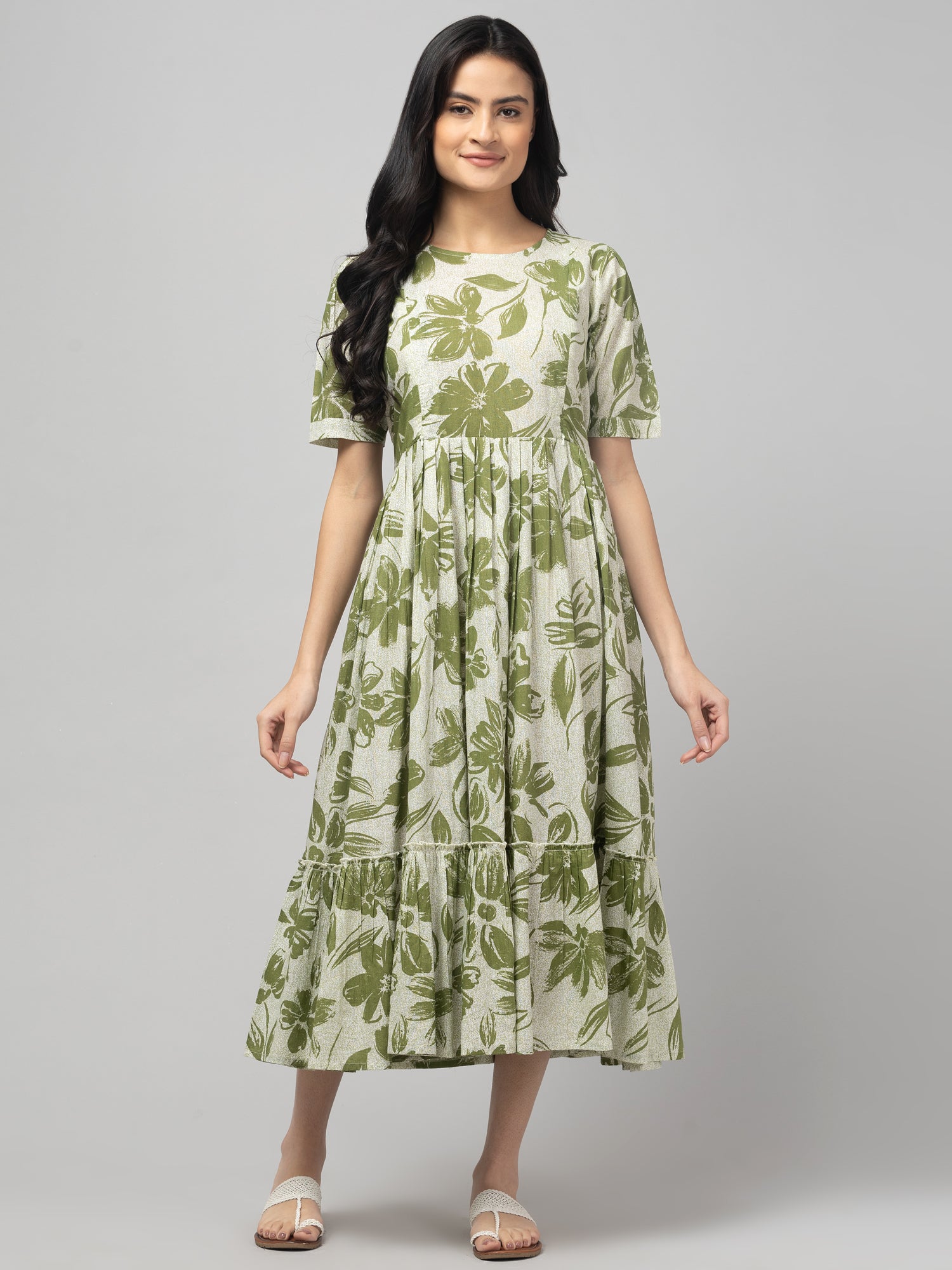 Olive Maternity Feeding Dress For Women