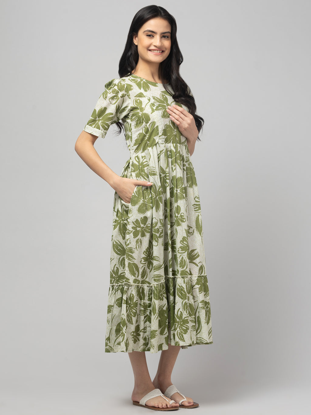 Olive Maternity Feeding Dress For Women