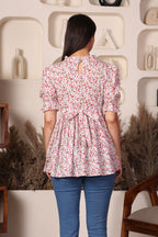 Pink Cotton Maternity Feeding Top For Women