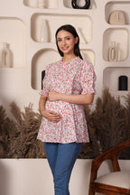 Pink Cotton Maternity Feeding Top For Women