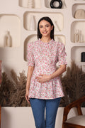 Pink Cotton Maternity Feeding Top For Women