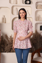 Pink Cotton Maternity Feeding Top For Women