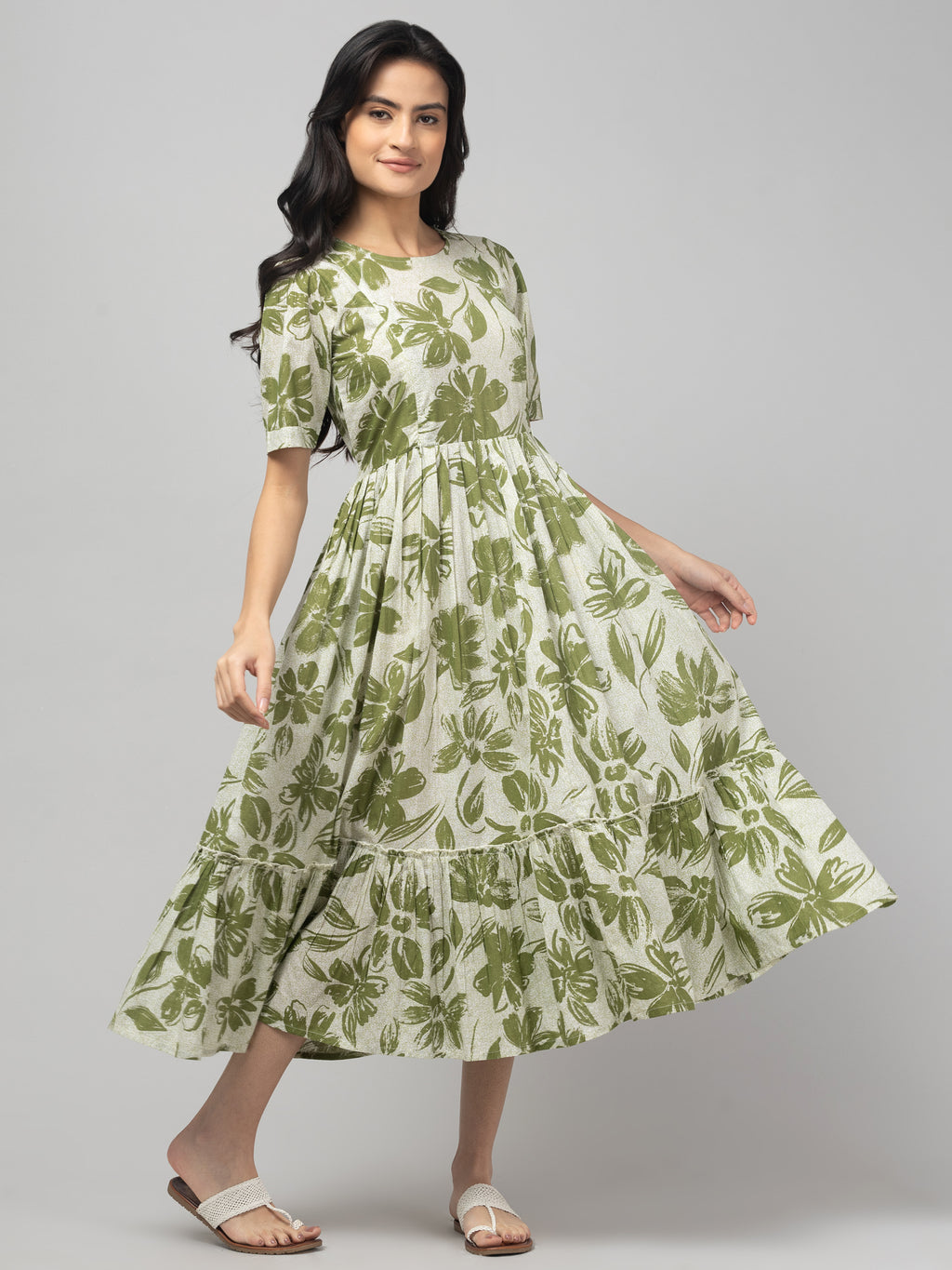 Olive Maternity Feeding Dress For Women