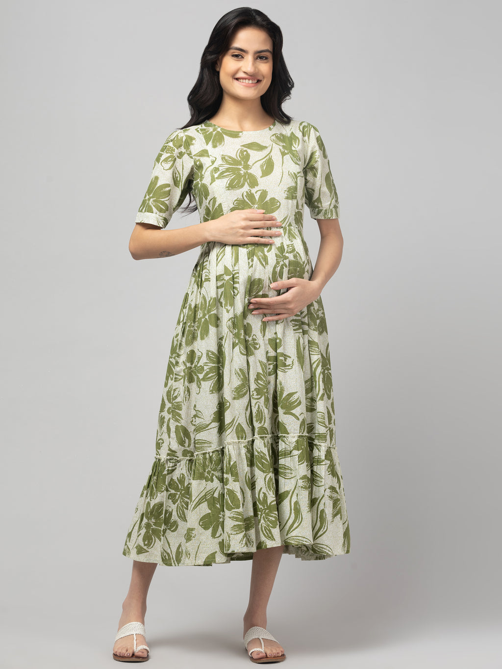 Olive Maternity Feeding Dress For Women