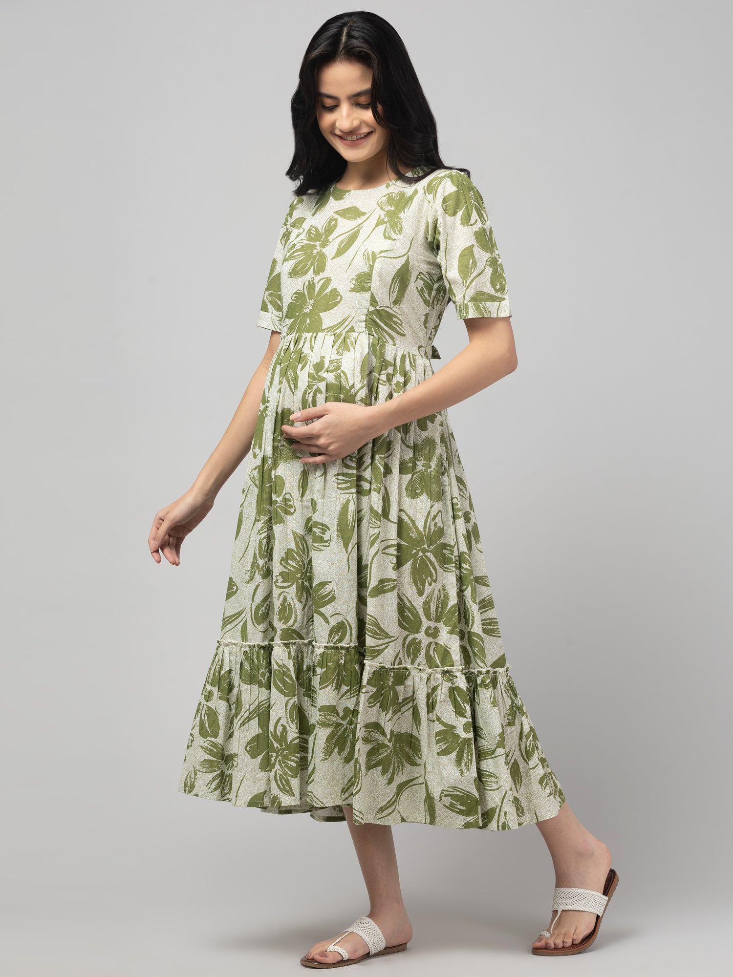 Olive Maternity Feeding Dress For Women
