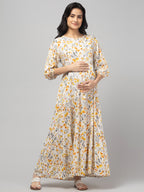 Cream Maternity Feeding Dress For Women