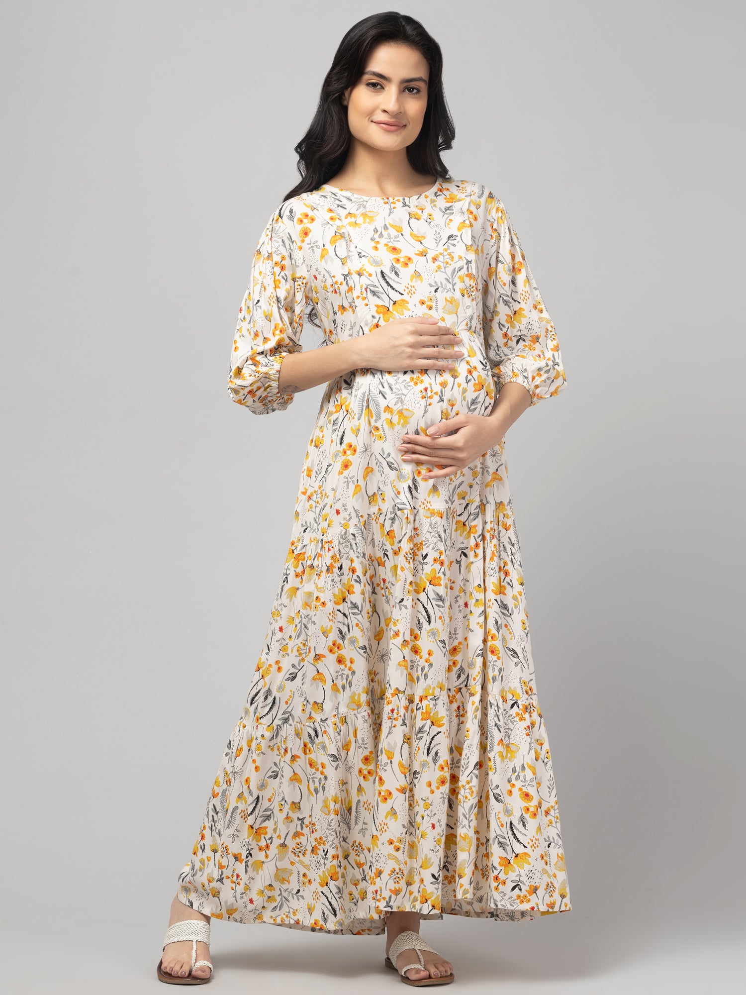 Cream Maternity Feeding Dress For Women