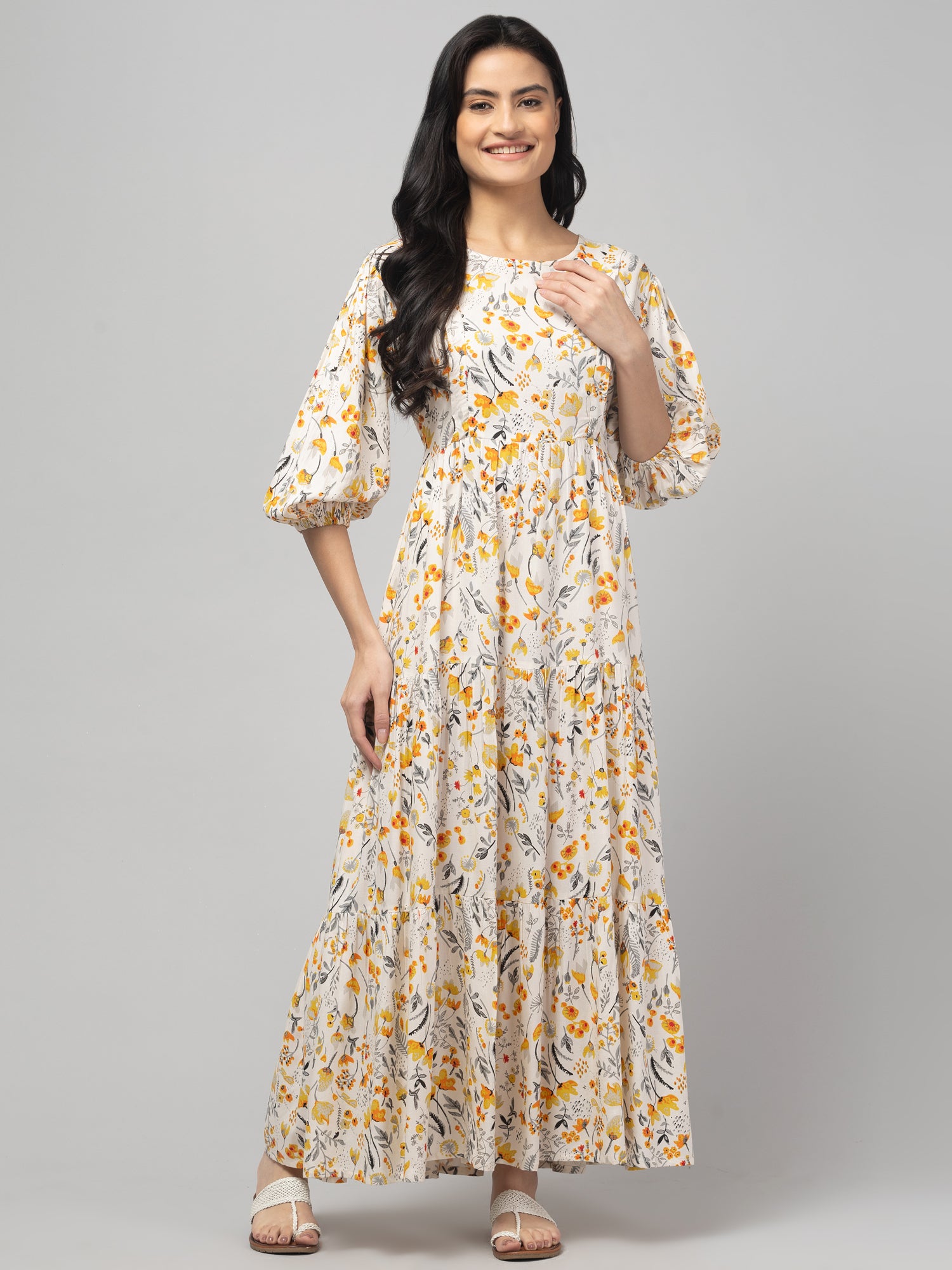 Cream Maternity Feeding Dress For Women