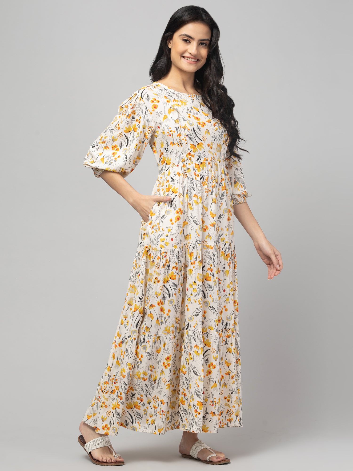 Cream Maternity Feeding Dress For Women