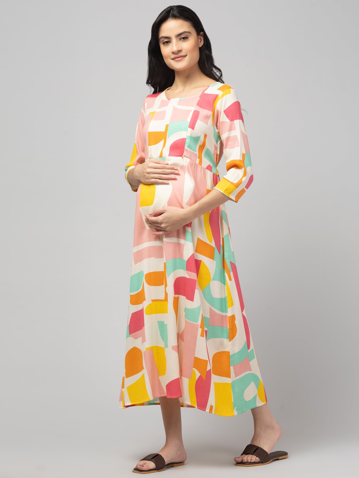 Pink Maternity Feeding Dress For Women