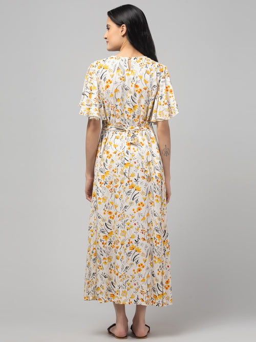 Cream Maternity Feeding Dress For Women