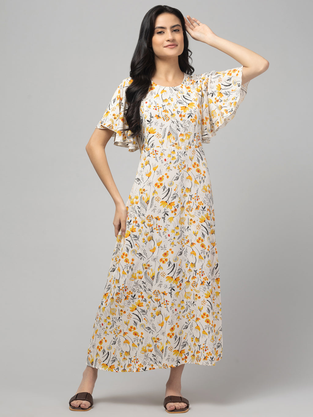 Cream Maternity Feeding Dress For Women
