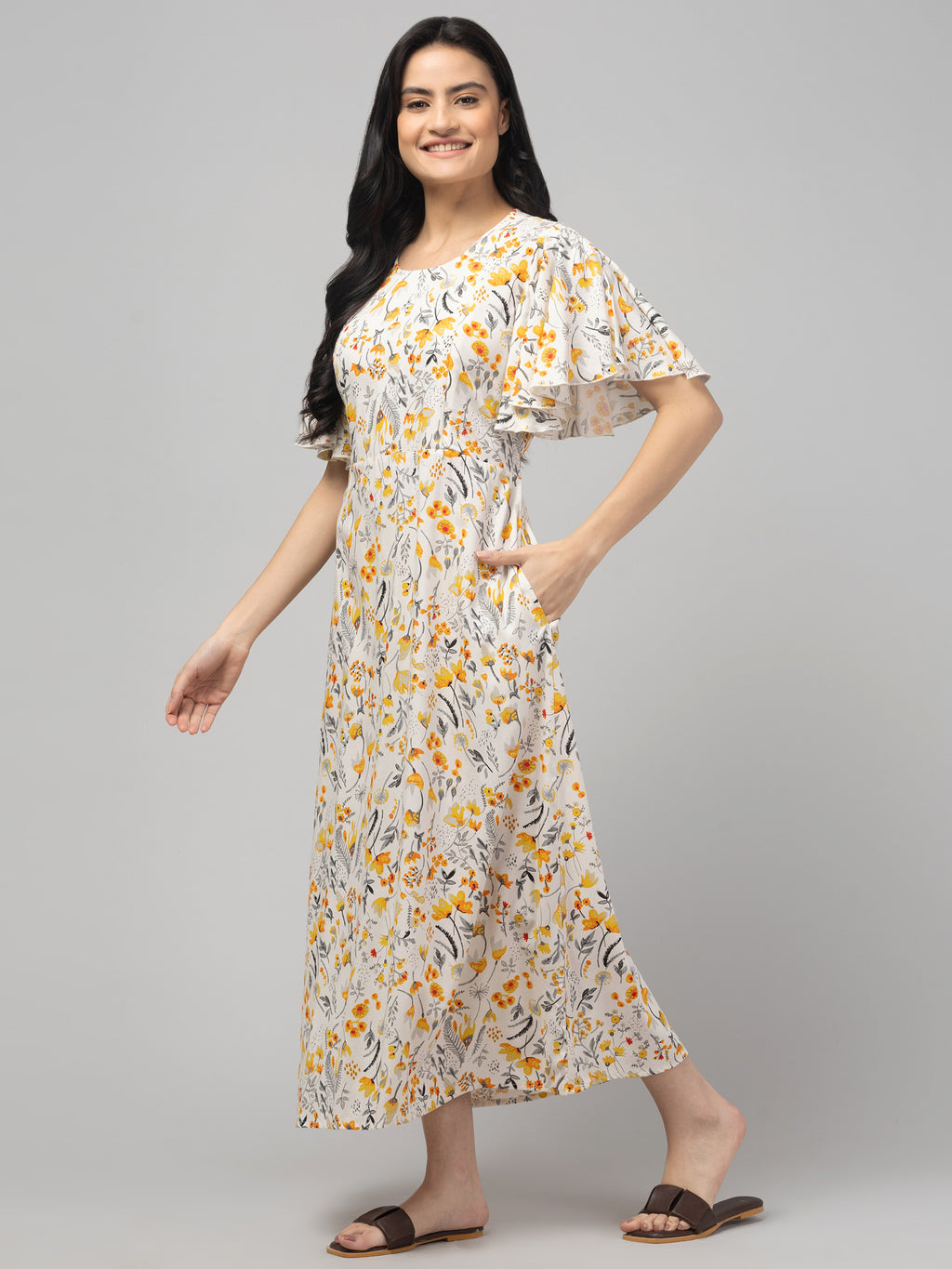 Cream Maternity Feeding Dress For Women
