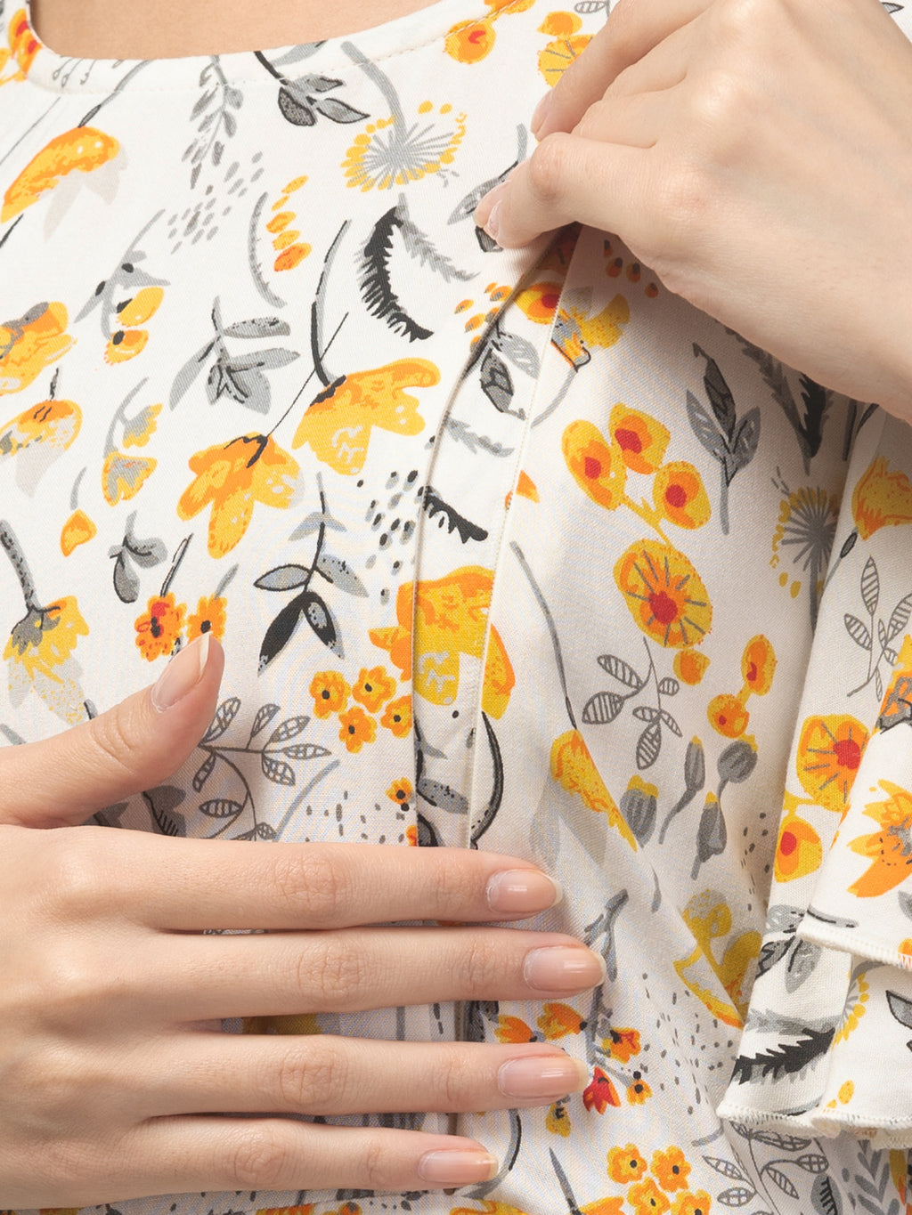 Cream Maternity Feeding Dress For Women