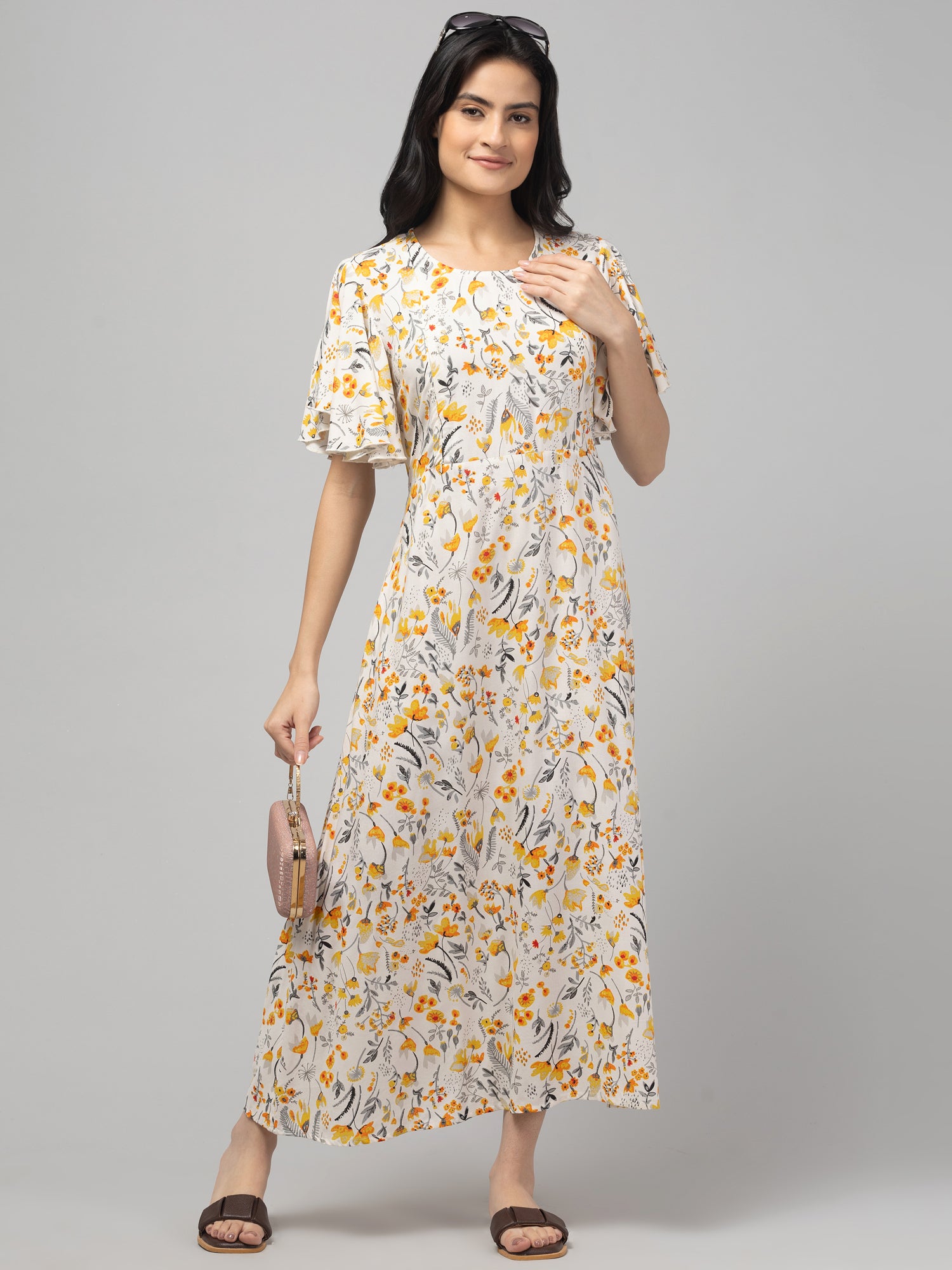 Cream Maternity Feeding Dress For Women