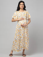 Cream Maternity Feeding Dress For Women