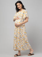 Cream Maternity Feeding Dress For Women