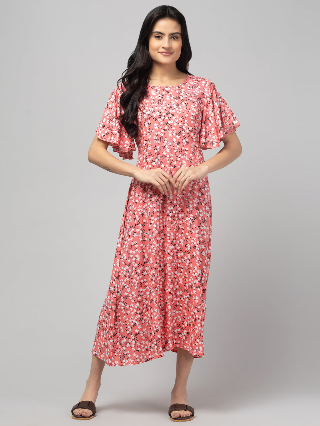 Peach Maternity Feeding Dress For Women