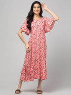 Peach Maternity Feeding Dress For Women