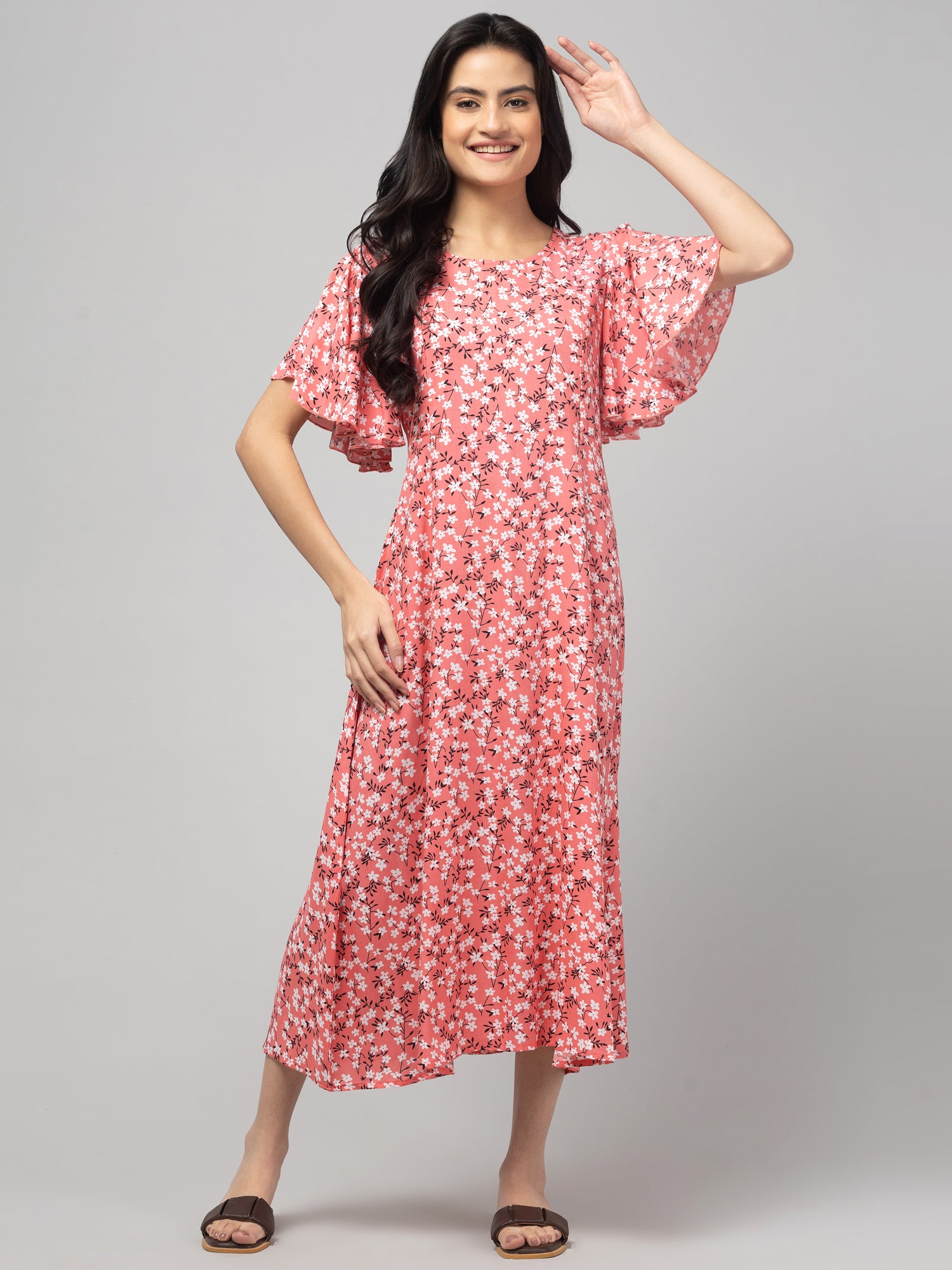 Peach Maternity Feeding Dress For Women