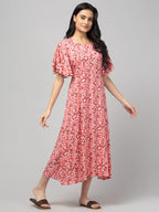 Peach Maternity Feeding Dress For Women