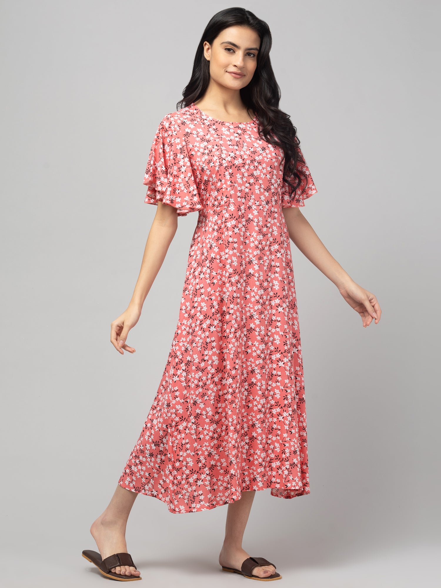 Peach Maternity Feeding Dress For Women